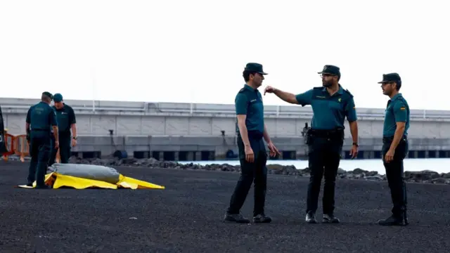 Polisi wa Spain wanaandaa bandari ya Granadilla kwa ajili ya kuwasili kwa meli ya MV Hondius.