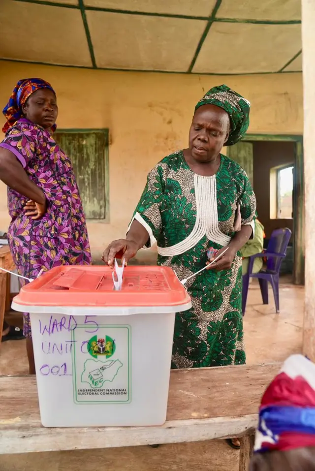 A woman voting