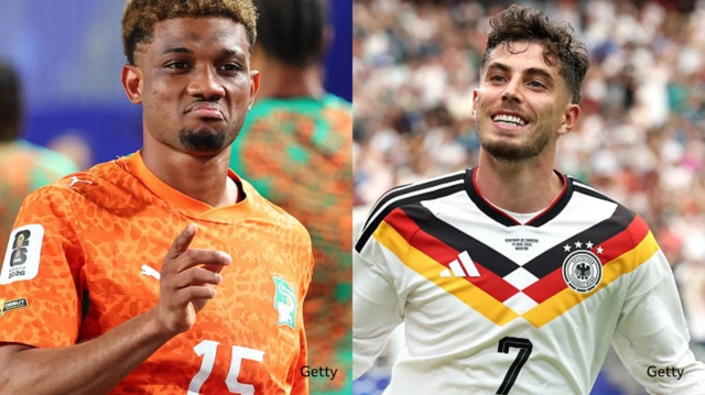 Image montée de l'Ivoirien Amad Diallo et de l'Allemand Kai Havertz.