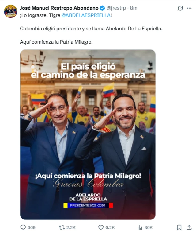 Publicación en X de José Manuel Restrepo