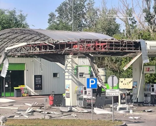 Атакованная АЗС в городе Запорожье