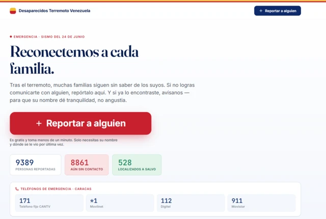 Captura de pantalla de Desaparecidos Terremoto Venezuela.