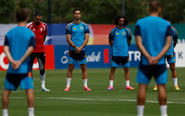 Los jugadores de España en el entrenamiento en Zapopan antes de su último partido de la fase de grupos contra Uruguay.