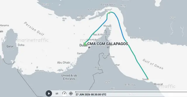 مسیر حرکت گالاپاگوس متعلق به شرکت کشتیرانی فرانسوی سی‌ام‌ای سی‌جی‌ام