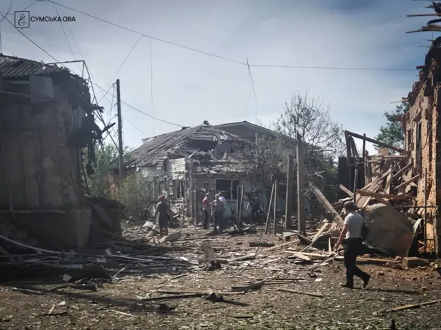 Один из пострадавших населенных пунктов в Сумской области