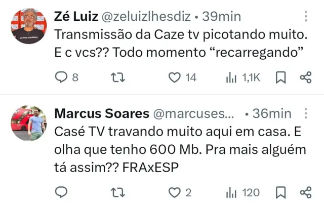 Torcedores se queixando da CazéTV travando no X durante a semifinal entre França e Espanha