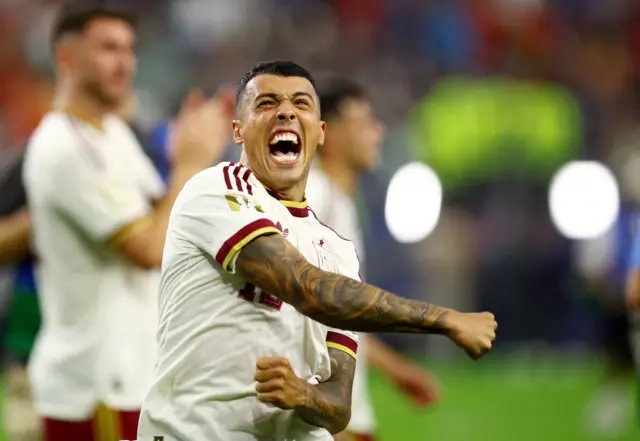 الإسباني بيدرو بورو يحتفل بعد المباراة بتأهل إسبانيا لنهائي كأس العالم