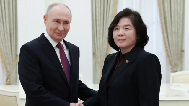 Путин пожимает руку министру иностранных дел Северной Кореи