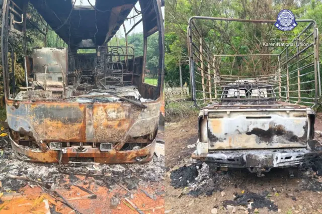 ဇူလိုင် ၅ ရက်နေ့က ဒေါရပ်ကျေးရွာအုပ်စုကို စစ်တပ် စစ်ကြောင်းထိုးပြီးနောက် မီးရှို့ခံခဲ့ရတဲ့ မော်တော်ယာဉ်တွေ