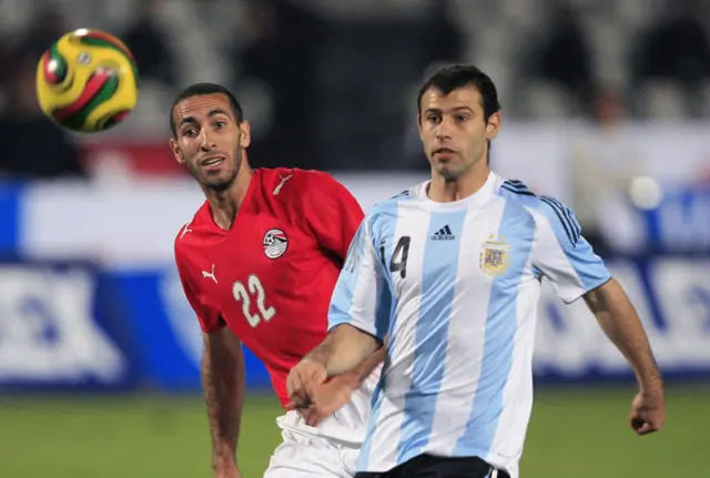 Jugadores de Egipto y Argentina en un amistoso en 2008