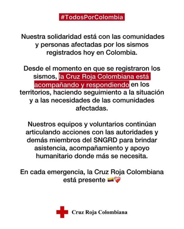 Una captura de pantalla de la cuenta de X de la Cruz Roja de Colombia
