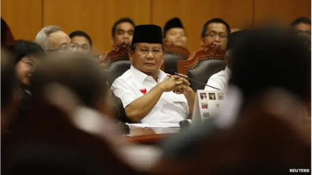 Indonesia's losing presidential candidate Prabowo Subianto sits inside the Constitutional Court in Jakarta 6 August 2014.