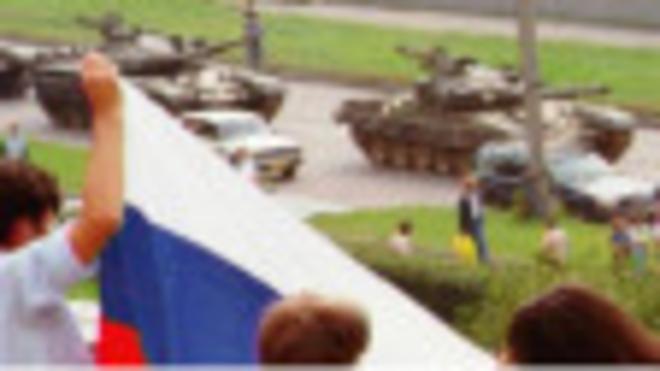 Танки в Москве, август 1991 г.