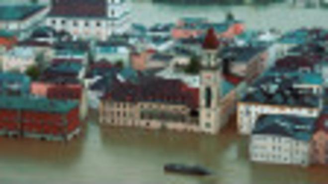 Затопленный район города Пассау (вид сверху)