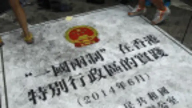 香港示威民眾踐踏」白皮書」表示抗議