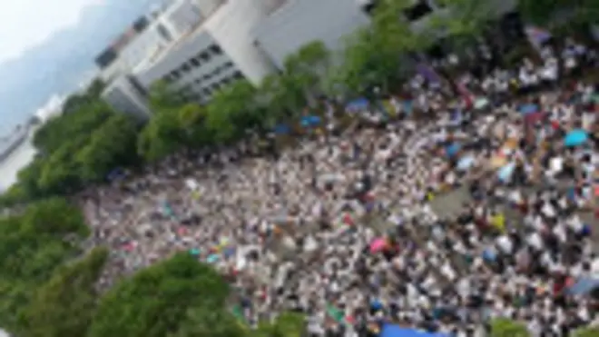 香港中文大學的罷課集會開始（BBC中文網記者照片）。