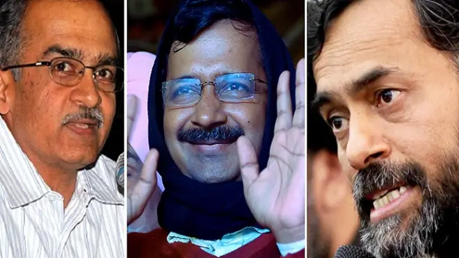 اروند کیجریوال، پرشانت بھوشن، اور یوگندر یادو