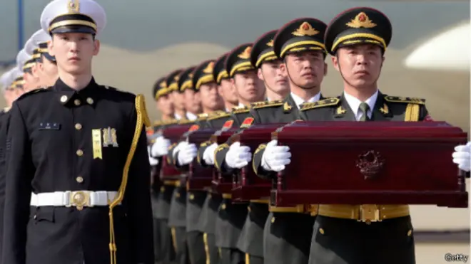 韩国和中国星期五（3月20日）上午在仁川国际机场举行仪式，韩方向中方归还了68具遗骸中国志愿军遗骸。