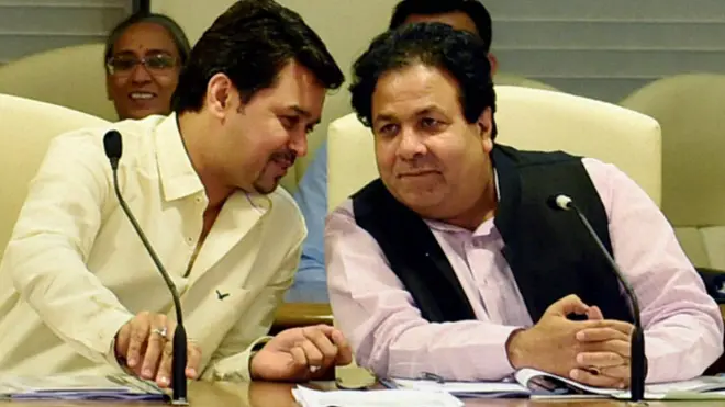 अनुराग ठाकुर और राजीव शुक्ला (फ़ाइल फोटो)