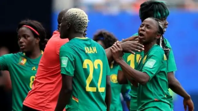 Ajara Nchout (right) vex afta dem disallow her goal