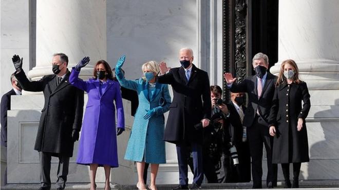 Joe Biden and Kamala Harris, with their spouses