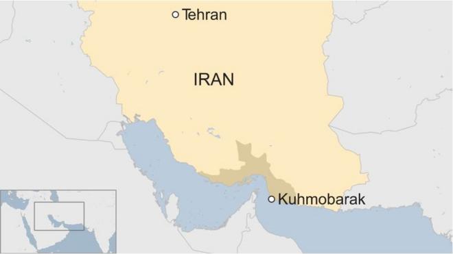 Map of Iran shows Tehran and Kuhmobarak