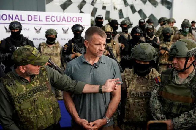 Erik Prince, aasaasaha Blackwater, oo ka qeyb galaayay bandhig booliis iyo militari, Guayaquil, Ecuador Abriil 5, 2025.
