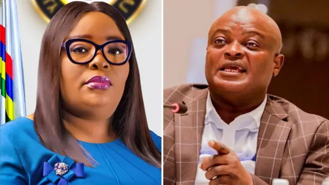 Lagos state house of assembly speaker Mojisola Meranda and impeached speaker Mudashiru Obasa