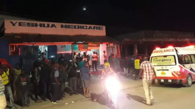 The injured were rushed to this local clinic for initial first aid