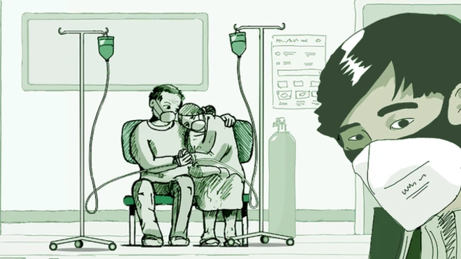 वुहानको एउटा अस्पतालमा उपचार पाउनलाई कुर्दै गरेको चित्र