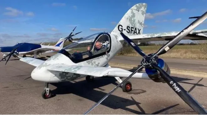 The Skyfly Axe can take off vertically like a helicopter or land on a runway