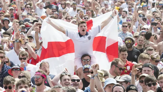 England fans watching the win over Panama at the Isle of Wight festival