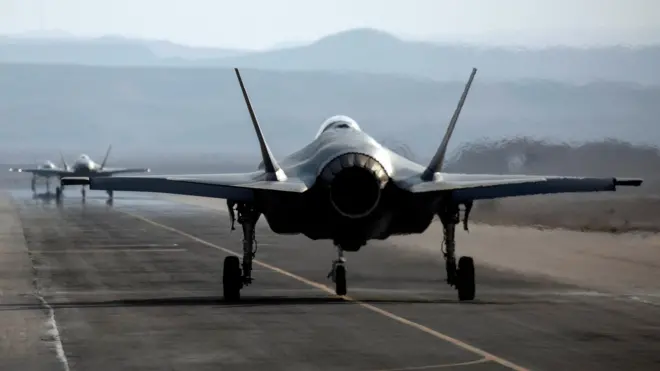 An Israeli F-35 aircraft on the runway during an exercise at Ovda air base, southern Israel (11 November 2019)