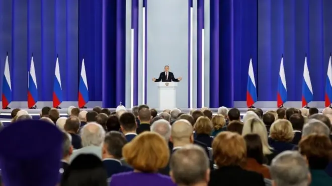 ولادیمیر پوتین، رئیس‌جمهوری روسیه، در آستانه سالگرد جنگ اوکراین سخنرانی کرد