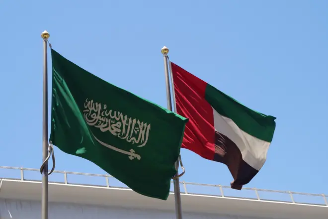 علم السعودية إلى جانب علم الإمارات.