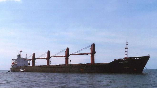 North Korean cargo vessel the Wise Honest seen on the open sea