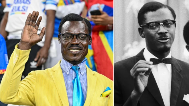 Michel Kuka Mboladinga and lumumba statue collage