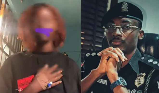 Aworan obinrin to ni ọkunrin kan fipa boun lopọ ati ọlọpaa Oluseyi Babaseyi to wọ aṣọ ọlọpaa dudu