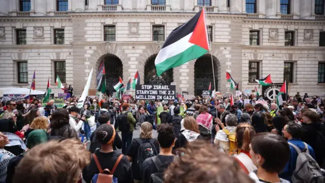 مظاهرة تحمل علم فلسطين