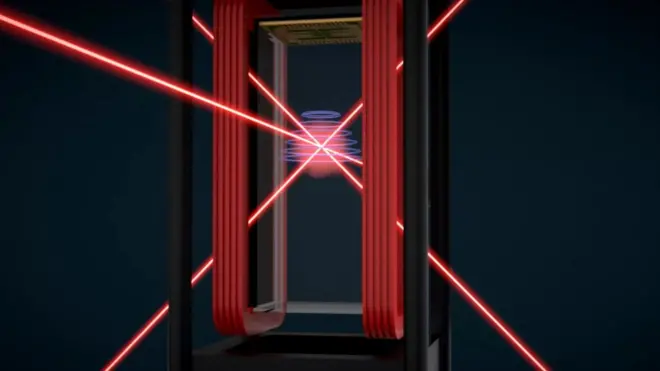 El Laboratorio de Átomos Fríos usará rayos láser para lograr lograr átomos 100 millones de veces más fríos que las temperaturas del espacio profundo.