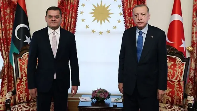 ترکی کے صدر رجب طیب اردغان اور لیبیا کے نگران وزیراعظم دیبیباہ