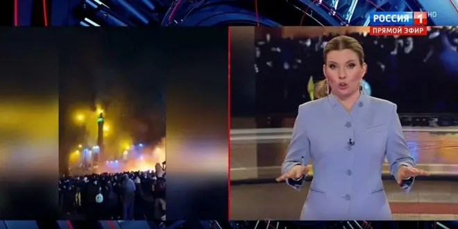 تلویزیون دولتی روسیه در روز ۱۳ ژانویه بخشی از برنامه‌های خود را به اعتراض‌های ایران اختصاص داد
