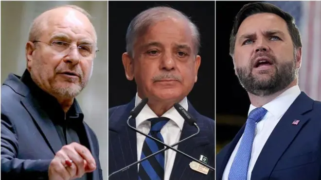 انځور کې:د امریکا مرستیال ولسمشر، د پاکستان لومړی وزیر او د ایران د پارلمان مشر