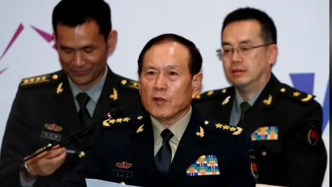 Bộ trưởng Quốc phòng Trung Quốc Ngụy Phượng Hòa tại Hội nghị Bộ trưởng Quốc phòng Asean ở Singapore ngày 19/10