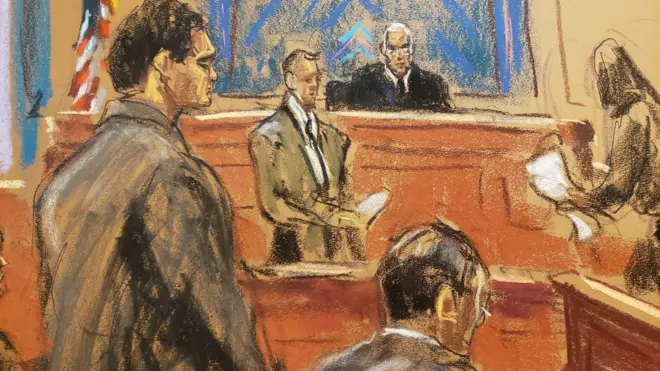Сэму Бэнкману-Фриду выносят вердикт, рисунок из суда