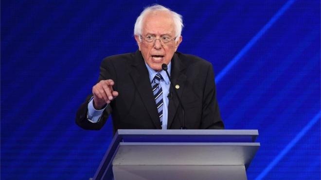 Democratic presidential hopeful US Senator for Vermont Bernie Sanders speaks during the third Democratic primary debate