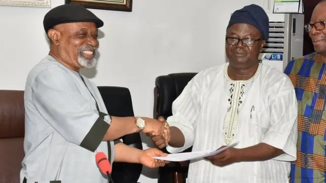 Chris Ngige, former minister (L) and Prof. Biodun Ogunyemi (M)