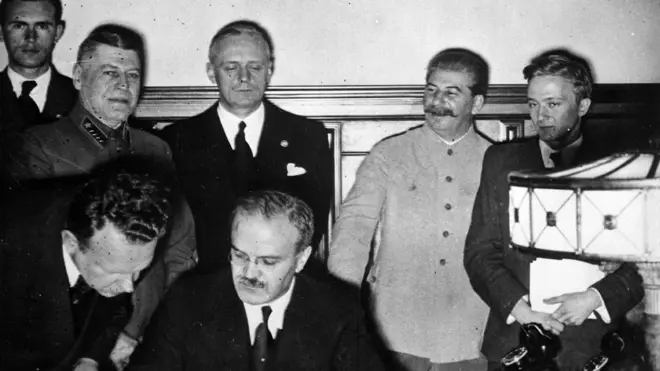 Molotov signs the Nazi-Soviet Pact in Moscow, 23 August 1939