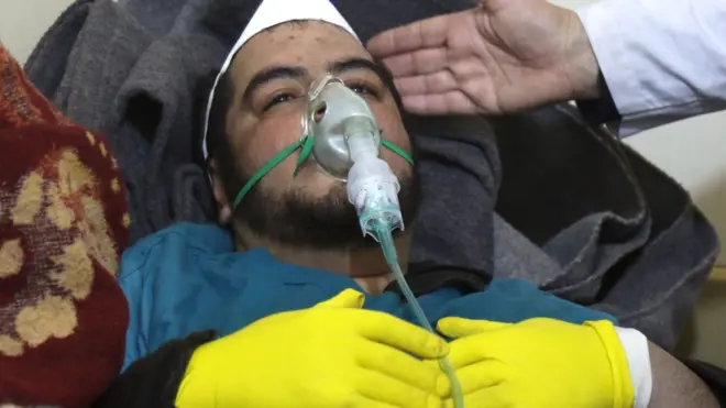 Man receives treatment after a gas attack in the Syrian town of Khan Sheikhoun. 4 April 2017