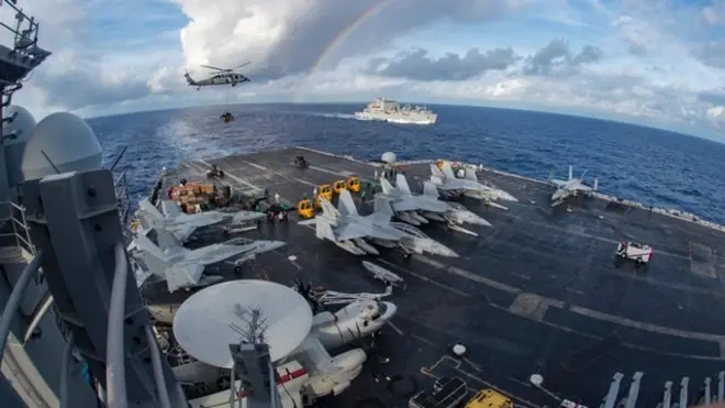 美國"卡爾·文森"號航母戰鬥群在西太平洋部署，以擴大美國第三艦隊的指揮和控制功能。